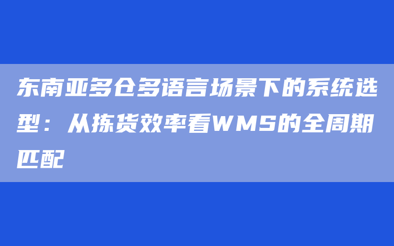 东南亚多仓多语言场景下的系统选型：从拣货效率看WMS的全周期匹配