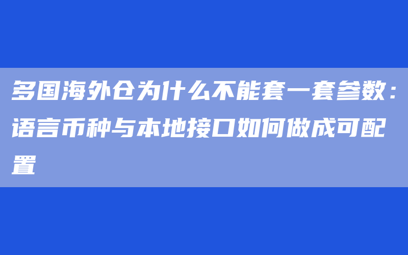 多国海外仓为什么不能套一套参数：语言币种与本地接口如何做成可配置